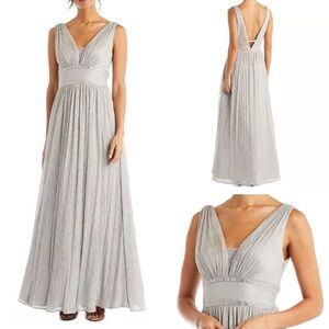 Morgan & Co. Juniors Pleated Rhinestone Goddess Metallic Gown Size 11